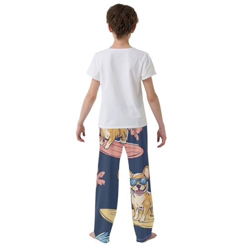 Corgi Dog Surfing Boys Long Pants Soft Trousers Elastic Waist Kids Lounge Bottoms with Pockets S-XL3