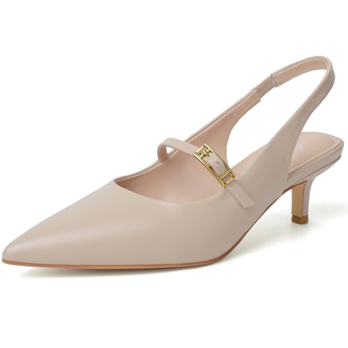 Image of Mostrin Kitten Heels for Women Slingback Pointed Closed Toe Heels Women's Pumps Shoes for Wedding, Party, Commuting