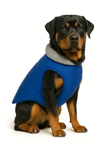 Image of The Pets Company Dog Winter Coat Jacket, Clothes, Windproof, Waterproof, Light Weight, Washable, Ultra Warm Thick Fleece Lined Dog Vest for Cold Weather Protection, (Blue, X-Large - 28 Inch)