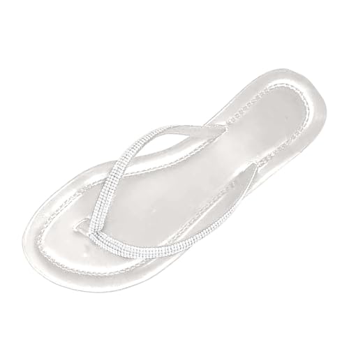 Genérico Sandalias de Verano, Chanclas Planas, separadores de Dedos para Mujer, Sandalias con Diamantes de imitación Brillantes, Zapatos de Verano para Piscina, Playa y mar al Aire Libre (Silver, 41)