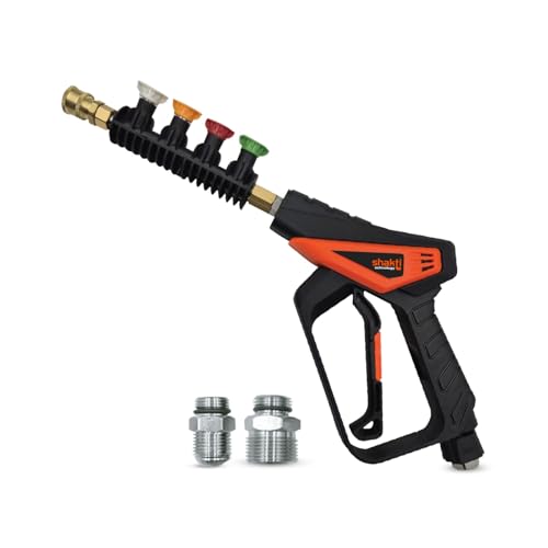 Image of Shakti Technology DP-11C High Pressure Washer Short Gun - 350 Bar Max Pressure, 360 Swivel Inlet, 4 Interchangeable Nozzles, Quick Connect System for Car, Bike & Home Cleaning