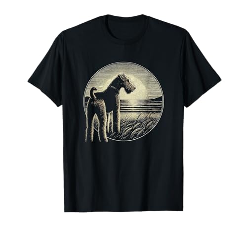 Vintage Airedale Terrier Retro Scene Dog Art Design T-Shirt