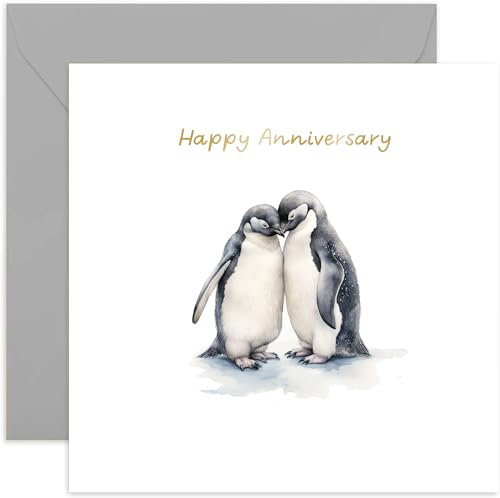 Old English Co. Happy Anniversary Card for Husband Wife - Penguin Wedding...