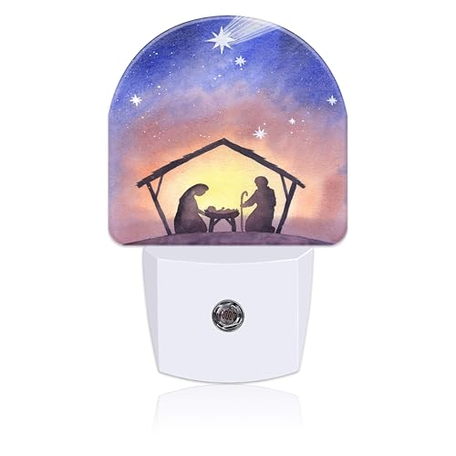 Image of Night Light Plug into Wall Birth of Jesus in Bethlehem Night Light with Dusk to Dawn Sensor Night Light for Kid Girls Boys Women Men Room Decor, Hallway, Kitchen, Bathroom, Nursery, Stairs