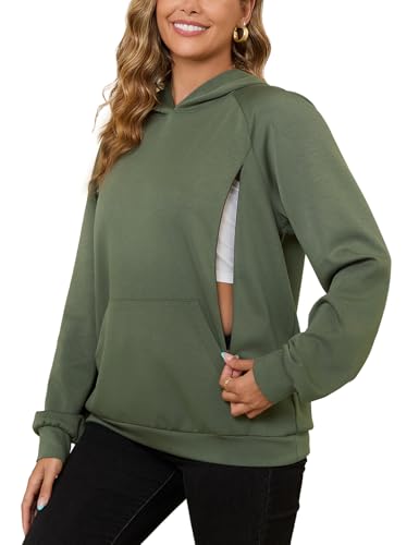 Image of Bhome Nursing Sweatshirt Hoodie for Breastfeeding with Hidden Zippers Maternity Breast Pumping Tops Kangaroo Pocket