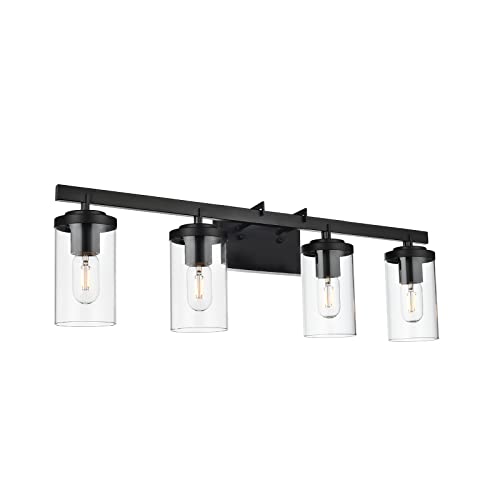 BONLICHT Bathroom Vanity Light Fixture 4 Light Black Sconces Wall Lighting Modern Industrial Indoor Wall Mounted Lamp, Farmhouse Style Bath Wall Light for Kitchen Hallway Bedroom Porch Living Room