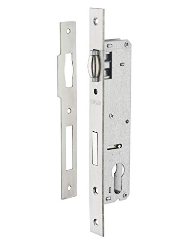 THIRARD - Caja de Cerradura Embutida a Rodillo con Cilindro para Carpintería Metálica - Eje 25 mm - Cuadrados - Zincado - Caja Acero - Tapa Inox - Pestillo Aleación Niquelada - Placa Inox - Gris