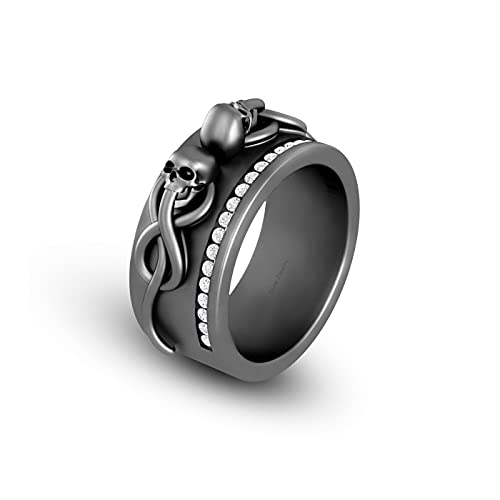 Bague alliance gothique argent 925 tête de mort et serpent diamant unisexe