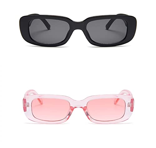Image of IKANOO Retro Rectangle Sunglasses for Women Men Small Square Frame Trendy Y2K 90's Black Sunglasses