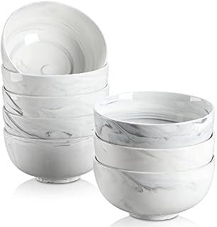 MALACASA, Series Regular, 780ml Marble Grey Porcelain Bowls/Cereal Bowls/Soup Bowls/Pasta Bowls/Dessert Bowls/Breakfast Bowls/Ice Cream Bowls/Snack&Dip Bowls (15.3*15.3*7.8CM), Set of 8
