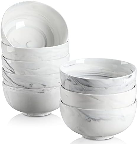 MALACASA, Series Regular, 780ml Marble Grey Porcelain Bowls/Cereal Bowls/Soup Bowls/Pasta Bowls/Dessert Bowls/Breakfast Bowls/Ice Cream Bowls/Snack&Dip Bowls (15.3*15.3*7.8CM), Set of 8