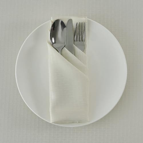 Image of maxmill Cloth Napkins 20 x 20 Inch Weaved Texture Pattern Soft Comfortable and Luxury Serviette for Restaurant Family Dinners Weddings Parties and Banquets Set of 4 Pieces, Ivory