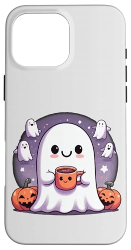 Halloween Ghost Drinking Coffee,Cute Fall Ghost Coffee Mug X}zP[X iPhone 16 Pro Max p