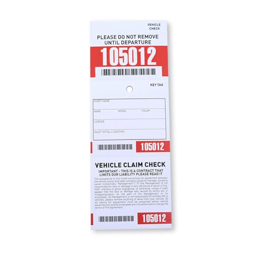 Tickets de valet de 3 partes con código de barras en color rojo para control de parking