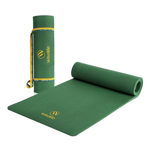 Image of WiseLife Classic Eco-TPE 8 MM Yoga Mat with Yoga Strap for Men & Women | Extra Thick, Long & Wide Non-Slip, Anti-Tear Exercise Mat for Home, Gym, Workout, Fitness, Yoga & Pilates (Green)