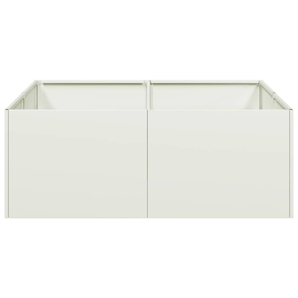 Doniczka Biała 80x80x30 cm Stalowa Skrzynia na Kwiaty Ogrodowa Podniesiona Grządka z Otwartym Dnem Stabilna Duża Roślina Donica na Balkon Taras Patio Nowoczesna Dekoracja