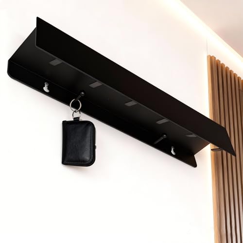 ZoZoMaiy Perchero de Pared con Estante, Colgador de Llaves para Pared con 8 Ganchos Ocultos, Decorativo Colgador de Llavess, con Tornillos, para Salón, Dormitorio, Pasillo y Entrada, 43x8.4x7cm, Negro - imagen 7