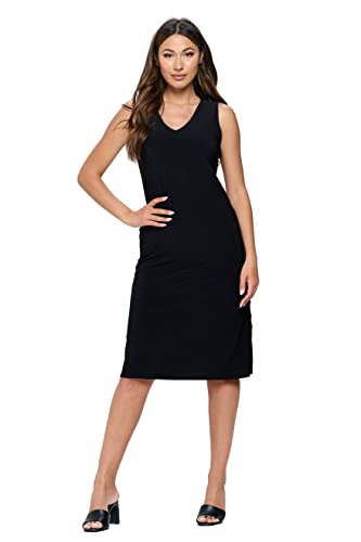 Jostar Women's Midi Tank Dress - Sleeveless V-Neck With Side Slit Knee Length Casual Basic One Piece 780Ht-T-Blk Xl Black #TOP26
