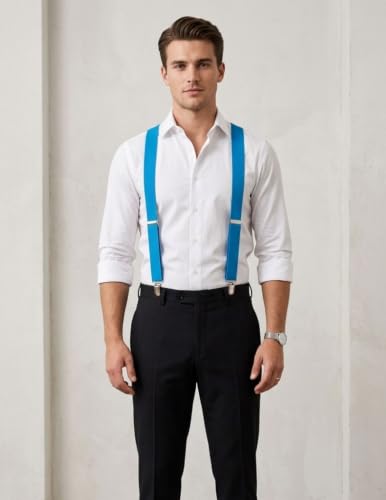 Image of BookMyCostume Blue Suspenders for Kids & Adults|Adjustable Elastic Y-Back Belt for Fancy Dress Costumes,Theme Parties,Dance Costume,School Functions & Stage Shows|Unisex Clip-on Suspenders Accessory