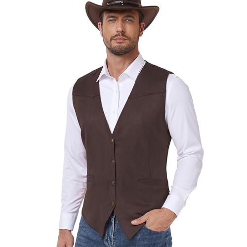 American Trends Western Vest for Men Casual Cowboy Faux Suede Leather Suit Waistcoat Medieval Renaissance Vests