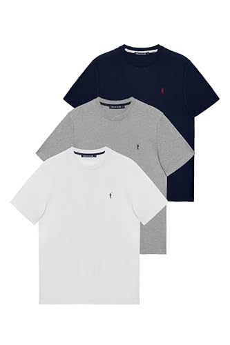 Polo Club Pack de 3 Camisetas Básicas Azul Marino, Blanca y Gris vigoré – Manga Corta – Logo Bordado – Camiseta de Hombre
