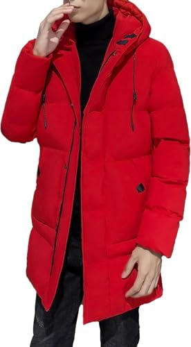 DGHM-JLMY Men Mid Length Padded Jacket Windproof Thicken Down Coats Down Puffer Jacket Lightweight Long Hooded Coat