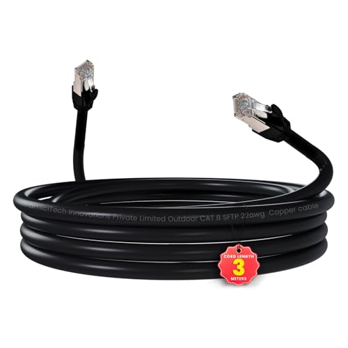Image of amiciTools Cat8 Ethernet Cable with 22AWG Solid Core 3 Meter | 40Gbps Ultra High-Speed LAN Cable, 2000MHz Bandwidth, Gold-Plated RJ45, Shielded Network Cable for Gaming, Routers & Servers