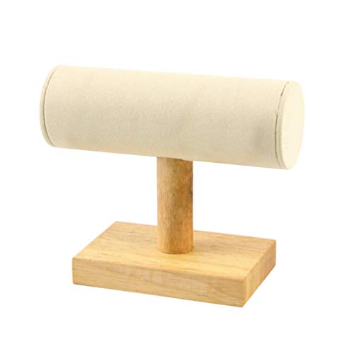 TOPBATHY Pulseras de Madera Maciza Expositor Brazalete Titular Aro de Pelo Soporte Organizador de Joyas (Beige Pequeño)