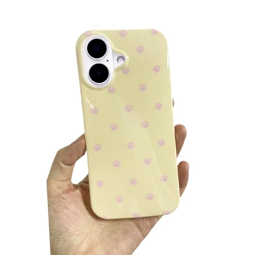 Coque iPhone 17 patte de chat anti-choc jaune pastel brillante tendance