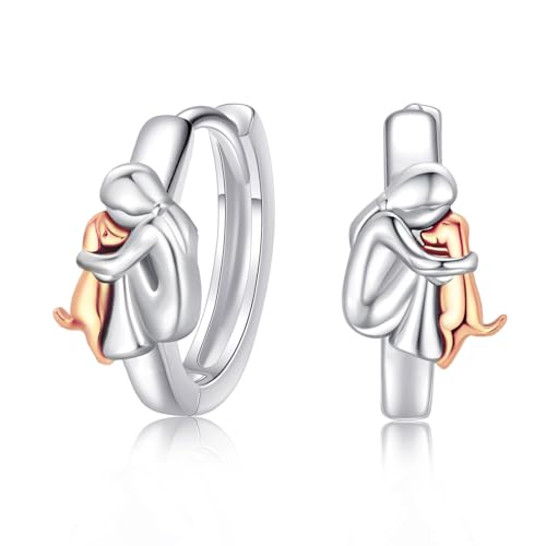 Justkidstoy CZ HOOP EARRINGS Hypoallergenic Dog Earrings 925 Sterling Silver Cute Animal Puppy Huggie Hoop Earrings cover