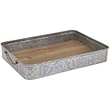 Boston International Rectangle Tray |Galvanized Decorative Serving Board, Drink Service, 16.5' x 11.75', Wood & Metal