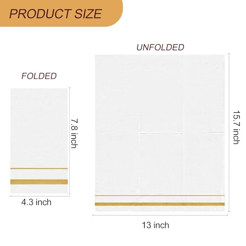 Image of 200 Pack 3-Ply Disposable Paper Napkins,White and Gold Trim Dinner Napkins | Elegant,Soft and Absorbent Paper Hand Towels for Kitchen, Wedding, Parties, Dinners or Events (15.7 inch x 13 inch)