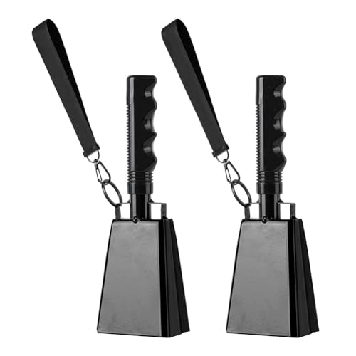 Fegtrtyoa 2 Cencerros de Acero de 23 cm, para Hacer Ruido, con Correa de Muñeca para Eventos Deportivos, Color Negro.