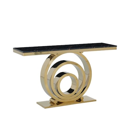 Image of Royaloak Zion Marble Console Table | Stainless Steel and Paper Marble | 150 kgs Weight Bearing Capacity | Water Based Finish | Small Console Table | Spacious Tabletop | Unique Base Design