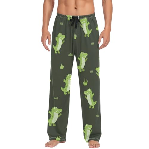 Cute Crocodile Pajama Pants Green Alligator AnimalsMen's Pajama Bottoms Lounge Sleepwear PJs Casual Sleep Pants L