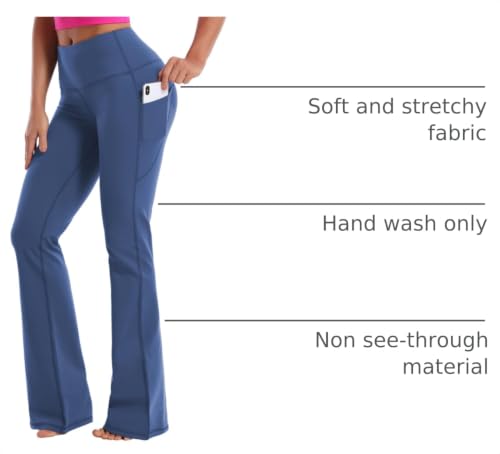 Image of BUBBLELIME 29 inch /31 inch /33 inch /35 inch /37 inch Women High Waist Bootlegs Yoga Pants Tummy Control Bootcut Workout Flared Out Pockets