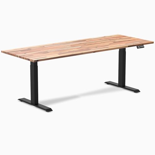 Image of Desky Electric Standing Desk, 80 x 30 inch Softwood Height Adjustable Sit Stand Desk, Dual Motor, Memory Presets, Ergonomic Workstation for Home Office - Acacia Wood Top
