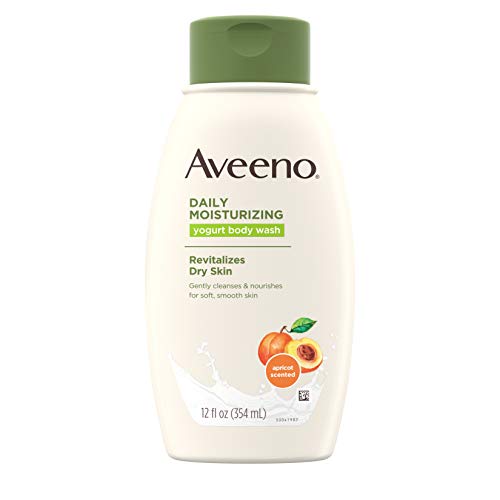 Aveeno Daily Moisturizing Yogurt Body Wash with Soothing Oat & Apricot Scent, Gentle Soap-Free Body Cleanser for Dry Skin, Dye-Free & Hypoallergenic, 12 fl. oz