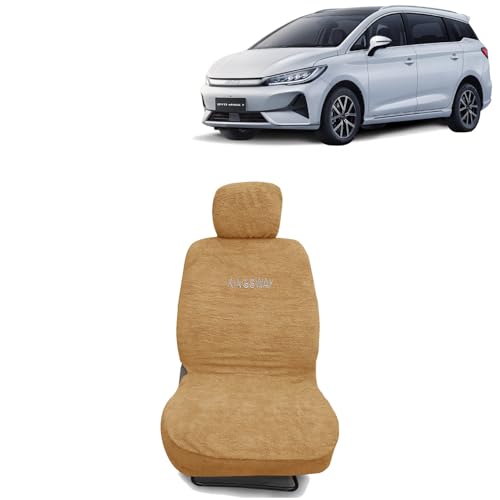 Image of Kingsway eMAX 7 Seat Cover for (Year 2024 Onwards) All Model, Towel Fabric Car Seat Covers Compatible with BYD eMAX 7 6 Seater, Complete Set (Car Specific Front + Rear Seat Covers), Beige Color