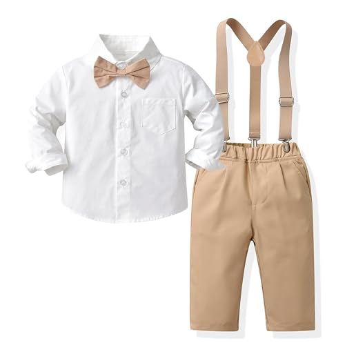 Billion Xin Baby Anzug Junge, 3 Stück Kleinkind Hochzeit Outfits Lange Ärmel Hemden + Hose + Hosenträger + Krawatte