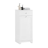 SoBuy Mobiletto Bagno Salvaspazio con Cassetto e Cesto Portabiancheria Estraibile - Armadietto Stretto Verticale per Bagno Piccolo o Lavanderia - Mobile Bagno in MDF Bianco, L40×P38×H90 cm, BZR21-II-W