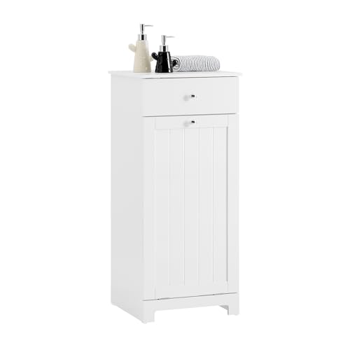 SoBuy Mueble de Baño Estrecho con Cesta para Ropa - Armario Compacto con Cajón y Bolsa Extraíble para Lavado - Mueble Ropa Sucia Pequeños en MDF, Blanco, 40×90×38 cm, BZR21-W