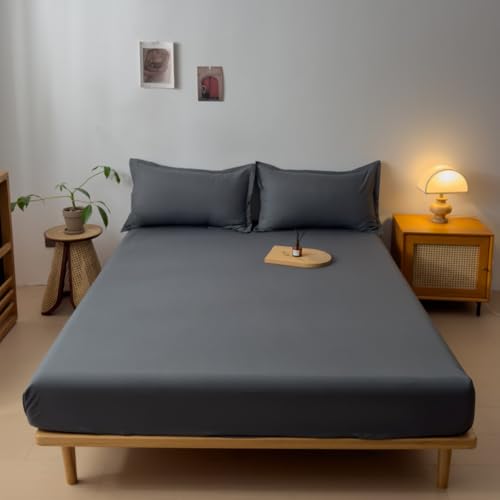 JANEMUA Protector De Cama Antiácaros con Cintas Elásticas De Ajuste, Funda De Colchón De Máxima Comodidad Y Protección, Protector De Algodón De Color Liso.-Dark Grey||140x200cm