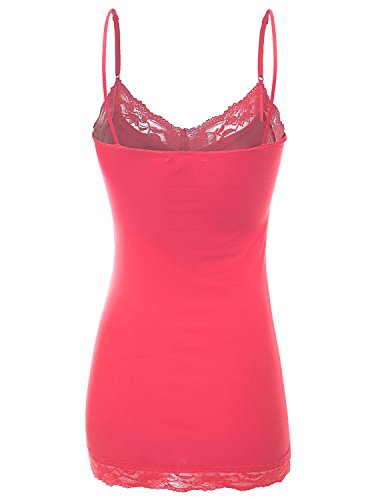 XT1004L Ladies Adjustable Spaghetti Strap Lace Trim Long Tunic Cami Tank Top Coral XL