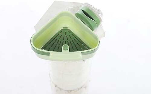 Corner Sponge Holder, Wall Mount Suction Cup Press Sink Corner Rack, Triangular Bathroom Kitchen Sink Drainer Basket for Sinks, Bathrooms (Green)