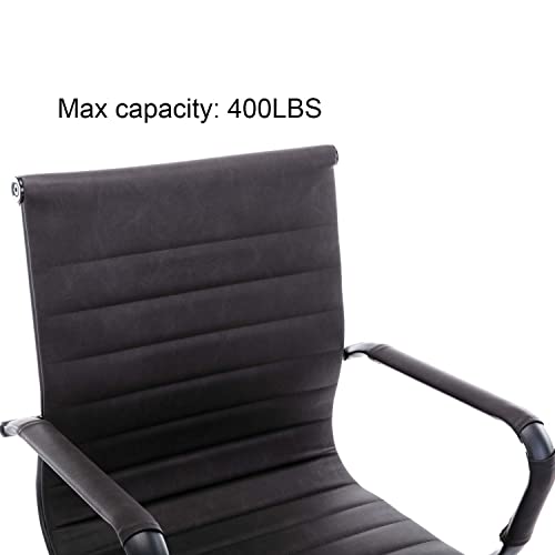 Image of Office Desk Chair No Wheels Set of 8 PU Leather Computer Chairs Mid Back Guest Chairs for School Reception Conference Waiting Room, Vintage Charcoal