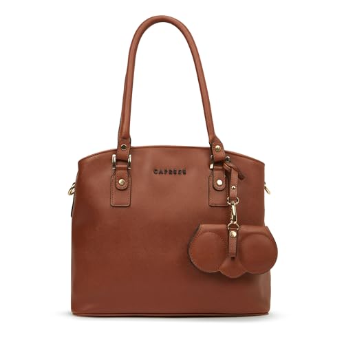 Image of Caprese Lexi Medium Satchel Bag for Women | Solid Faux Leather Handbag with Adjustable & Detachable Strap | Zipper Closure with External Eyewear /Sunglass Charm Case | Perfect for Office Use