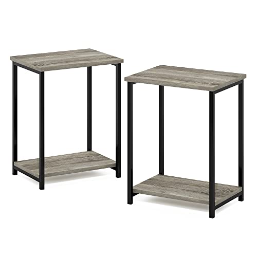 Image of Furinno Simplistic 2-Tier Metal Frame Side Table, Set of 2, French Oak