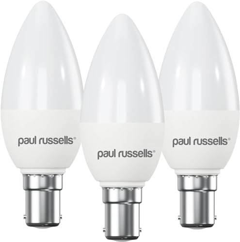paul russells LED Light Small Bayonet Cap B15 40watt Equivalent 4.9W 470LM LED Bulbs 6500K Bright Daylight Frosted C35 SBC Candle Energy Saving Non-Dimmable Chandelier Lightbulbs 3 Pack