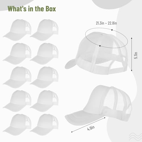 Image of 10 PCS Sublimation Blank Trucker Hats, Plain Baseball Caps with Adjustable Back Strap Unisex Mesh Caps for Men and Women DIY